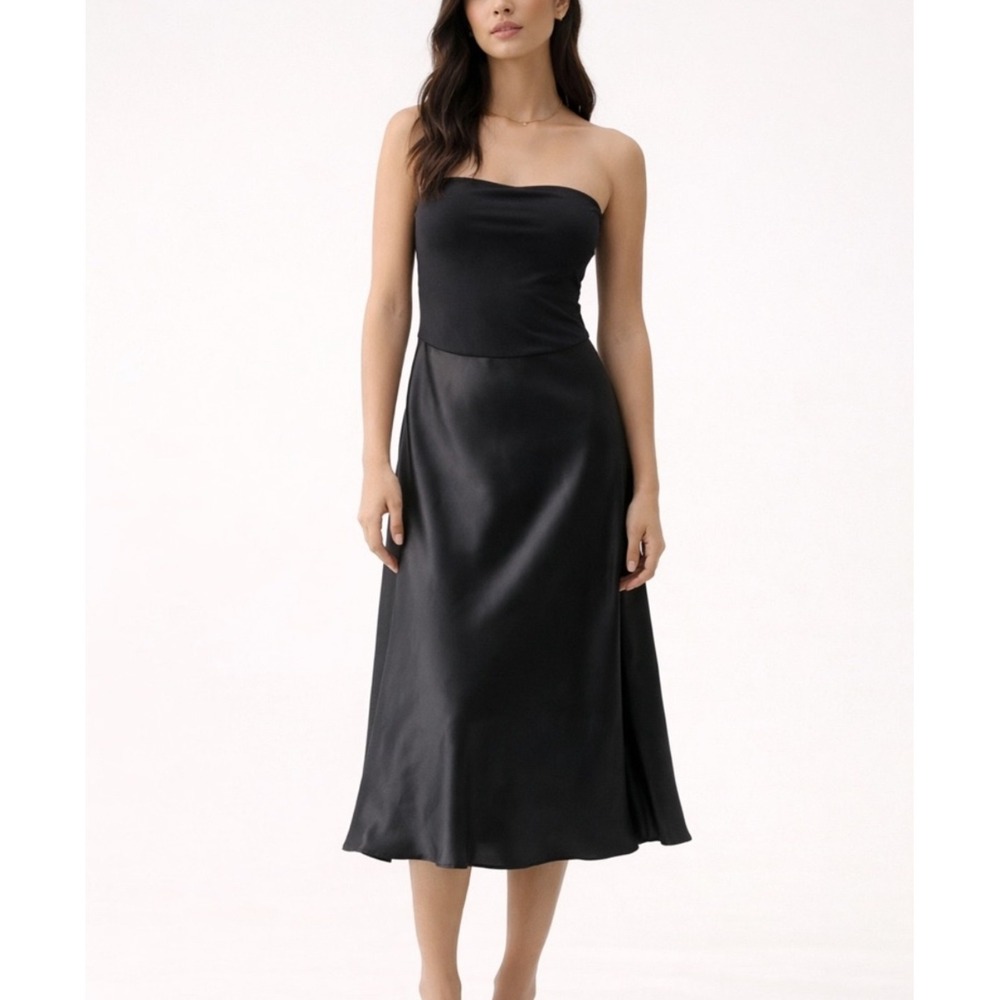OGL Non-Slip Strapless Midi Satin Skirt Brami Dress